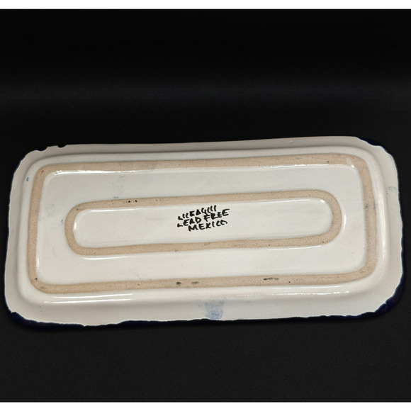 Mexico Talavera Pottery Serving Tray 12” x 6” Rectangle Lead Free Blue Dish - Picture 5 of 6
